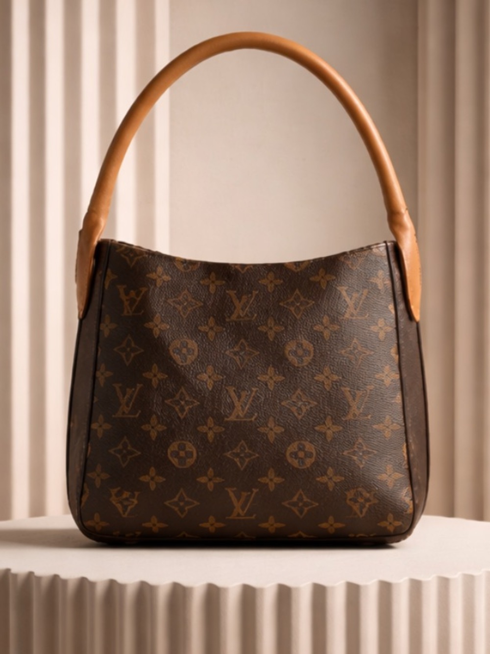 Louis Vuitton Medium Looping Brown and Tan Monogram Shoulder Bag.